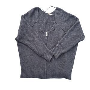 Free People Gray Sweater Scoop Neck Reglan Lagenlook Wool Blend OS